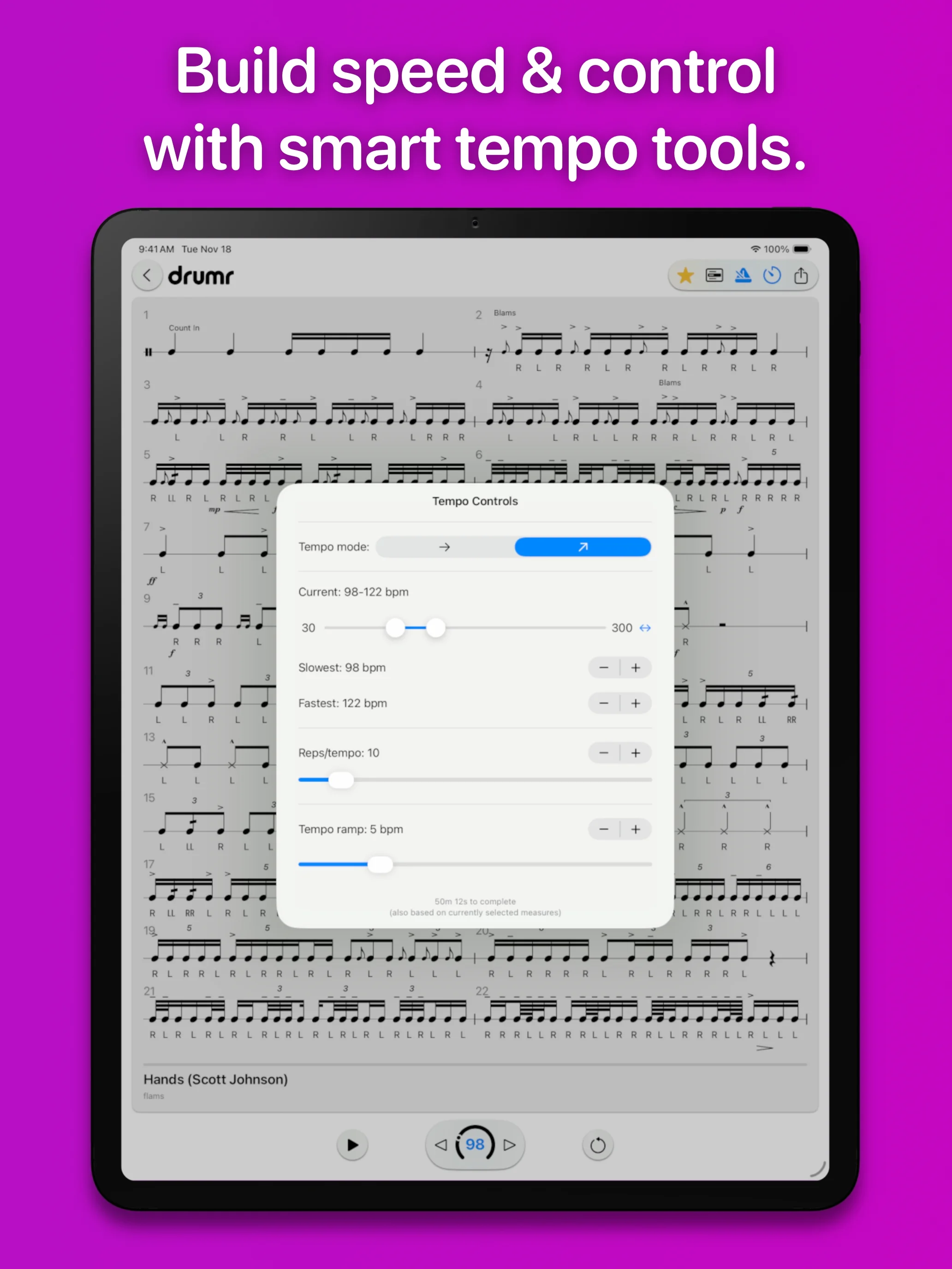 Drumr on iPad - Playlist management